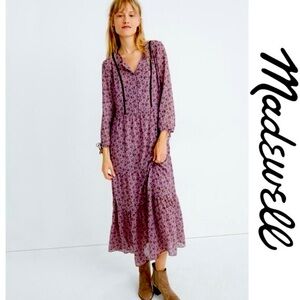 MADEWELL Long-Sleeve Tiered Dress ~ Branch Floral LARGE NWOT
